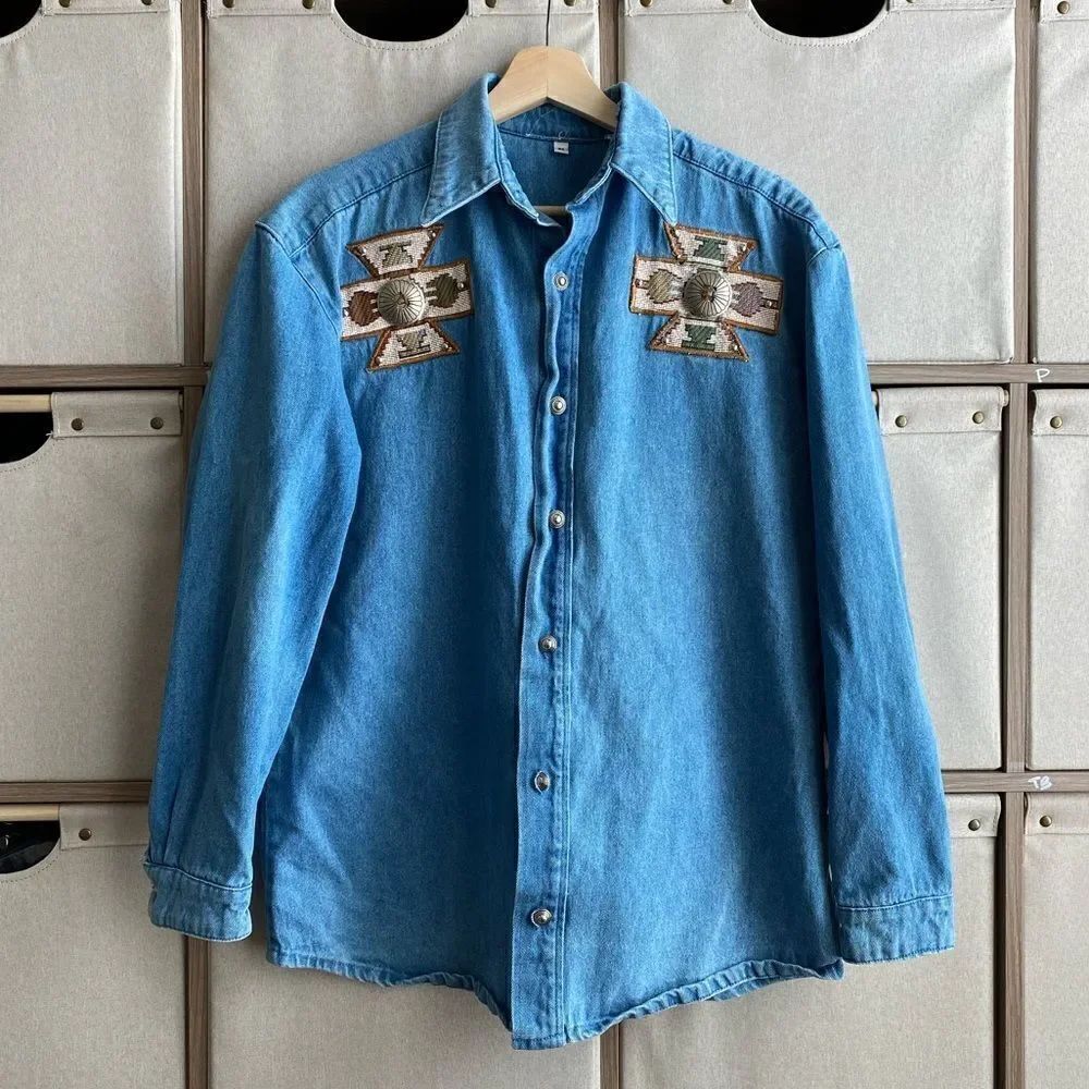 90s southwest denim button down